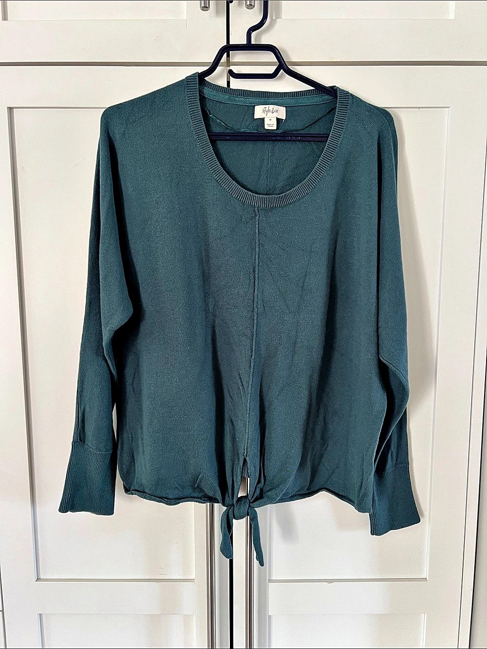 Style&co Tie-Front Sweater Green Knit Size Medium